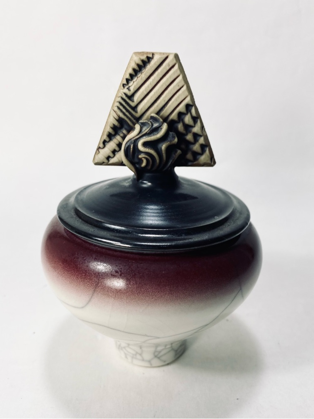 Andrew McCorkindale Porcelain Trinket Box Jar Lid Raku Studio Pottery Crackle